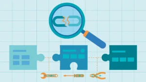broken link building guide playbook overview with magnifying glass over cracked chain links