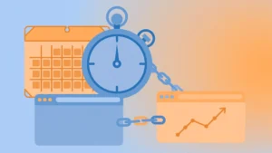 How long do backlinks take to work — stopwatch, calendar and rising ranking chart showing backlink impact stages