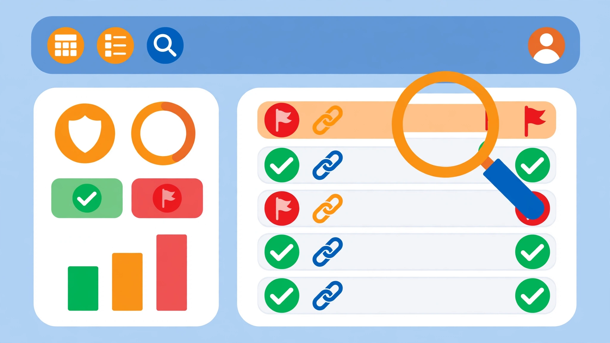 Website backlink audit showing red warning flags on toxic backlinks during a disavow review
