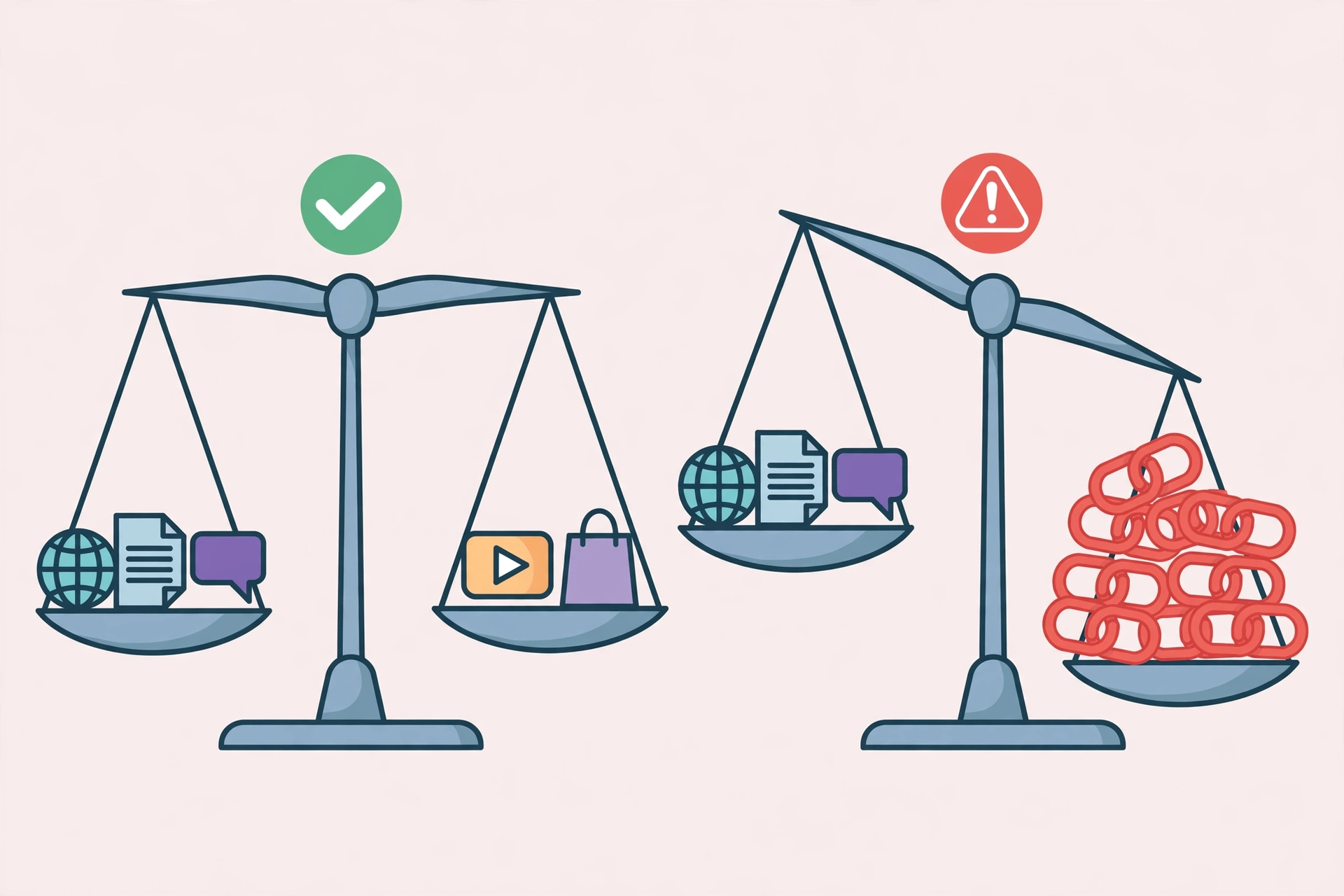anchor text ratio comparison: balanced natural profile versus over-optimized risky profile