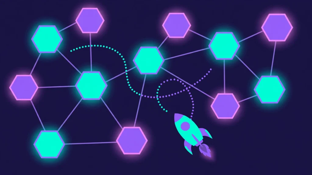Crypto link building strategy for Web3 projects illustrated as a glowing blockchain network