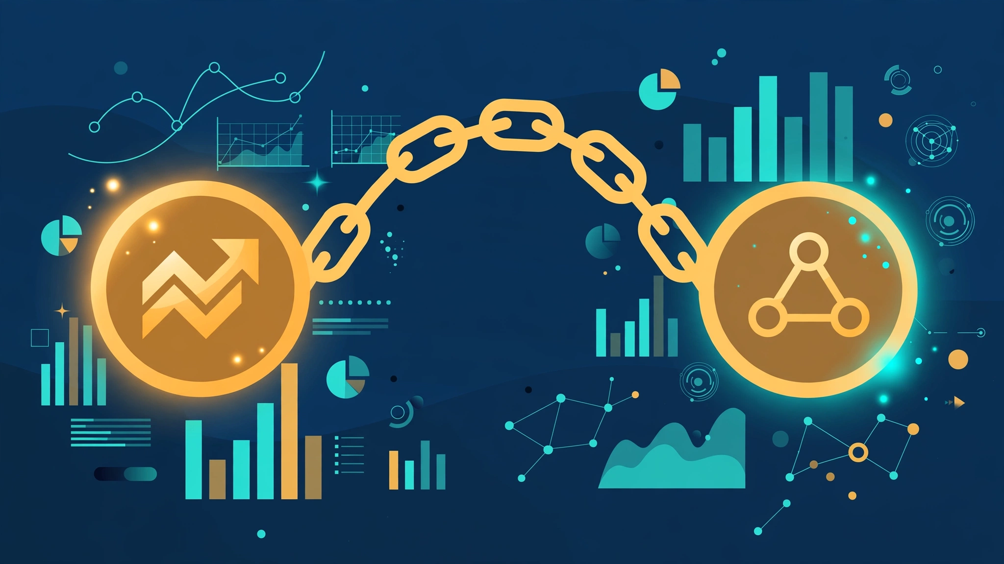 Chain of linked crypto coins showing how crypto link building earns Web3 backlinks