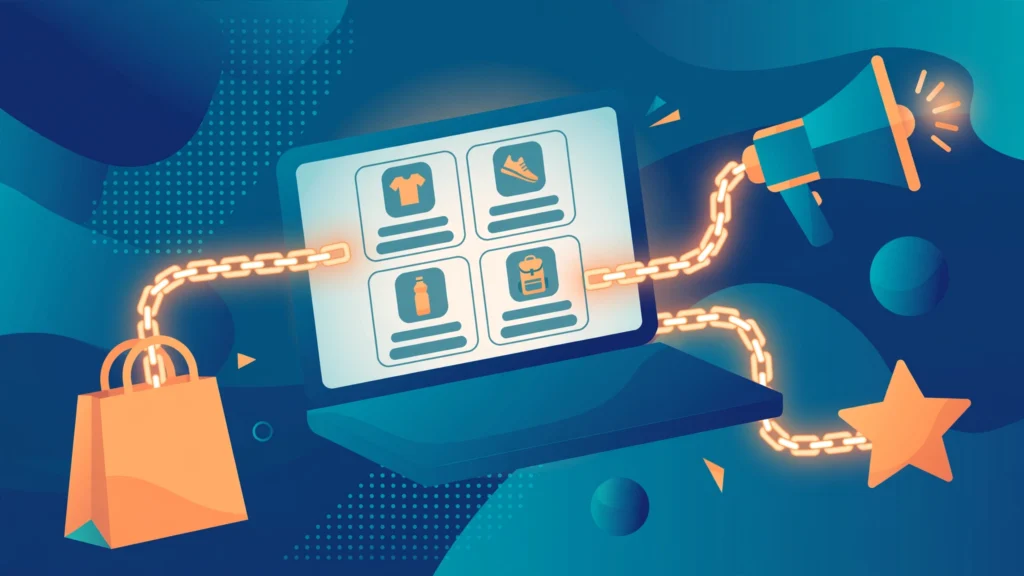 Ecommerce link building strategy illustration connecting product pages to press, reviews, and resource pages