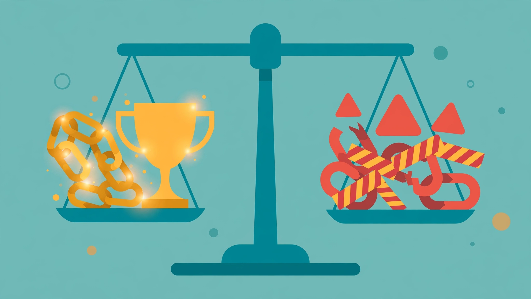 Balance scale weighing risks and rewards of expired domains for backlinks