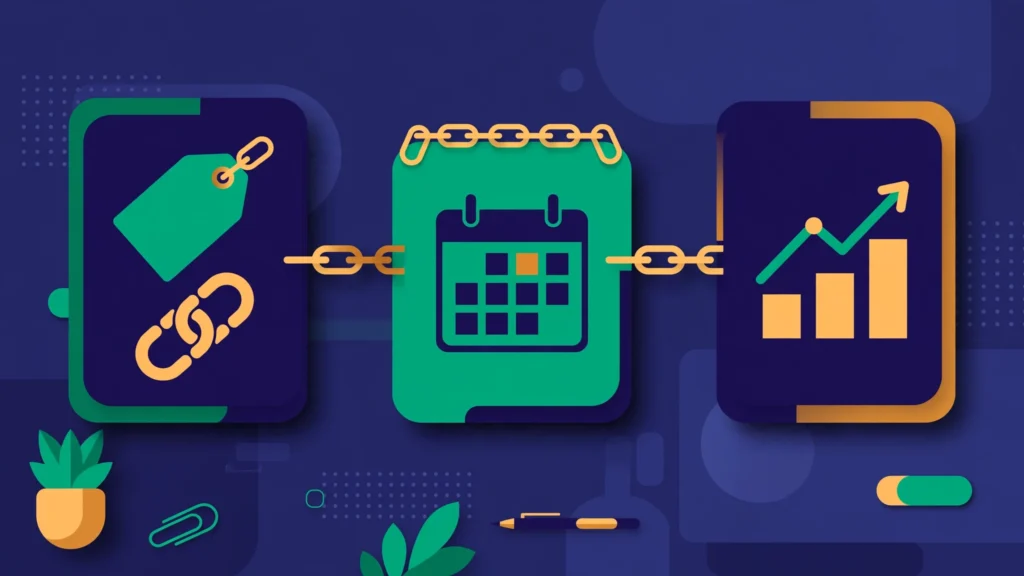 Illustration comparing link building pricing models: pay-per-link, monthly retainer, and campaign plans
