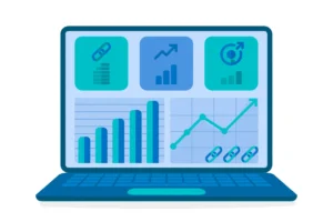 Link building report template dashboard with charts and backlink metrics