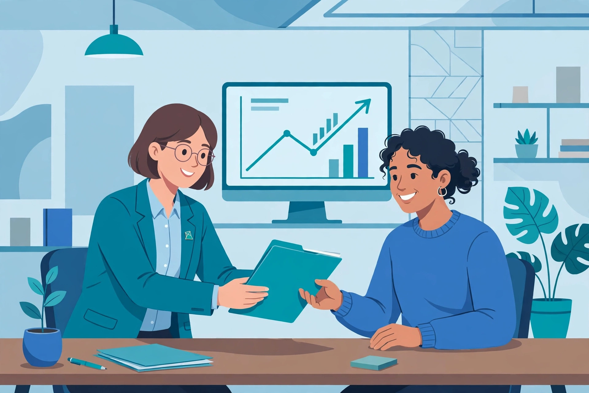 Agency manager presenting link building results to a client