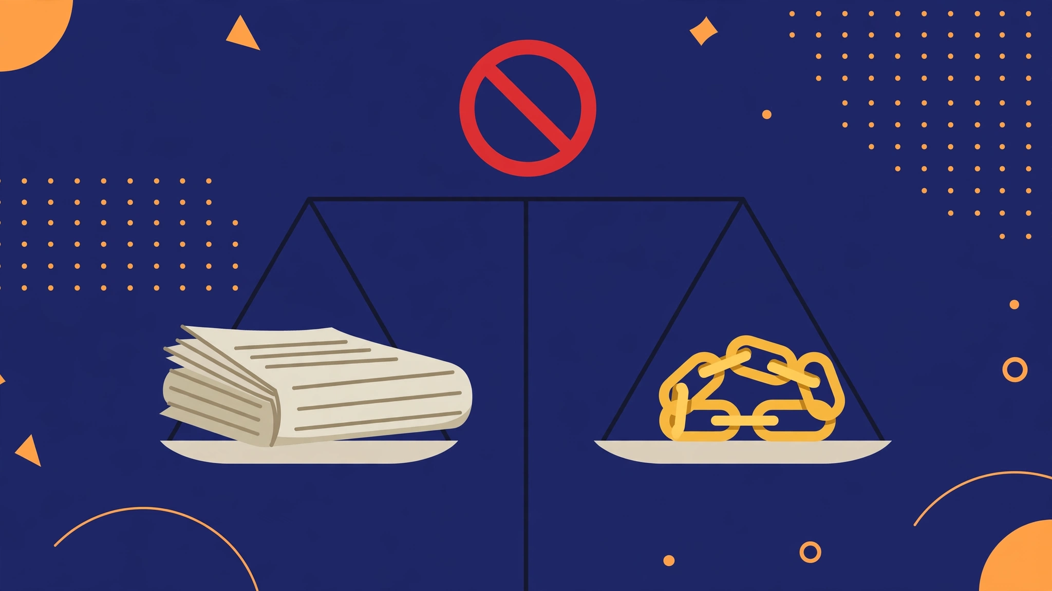 Balance scale weighing a press release against backlink value with a nofollow shield