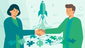 SaaS link building strategies illustration showing dashboard analytics and backlink connections