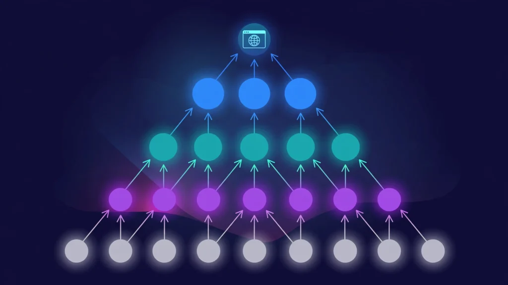 Tiered link building pyramid diagram showing Tier 1, Tier 2 and Tier 3 link layers