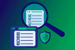 Illustration of how to vet guest posting sites with a magnifying glass and checklist.